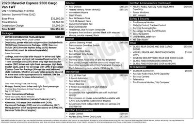 2020 Chevrolet Express 2500 Work Van Cargo