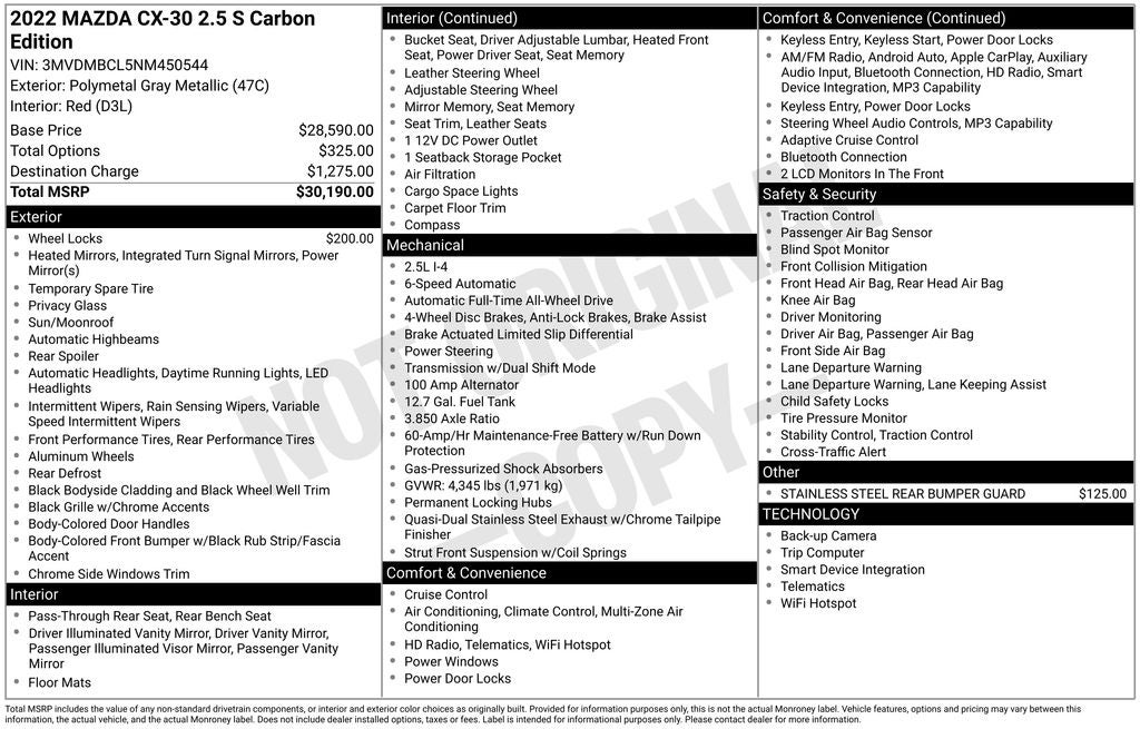 2022 Mazda Mazda CX-30 2.5 S Carbon Edition